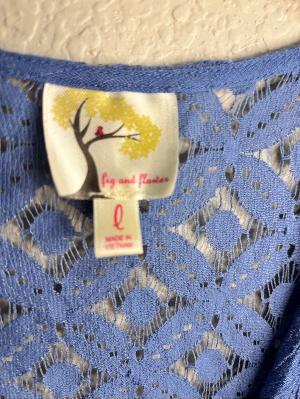 fig and flower embroidered Royal Blue Floral Button-Front Tie Top - Picture 5 of 5